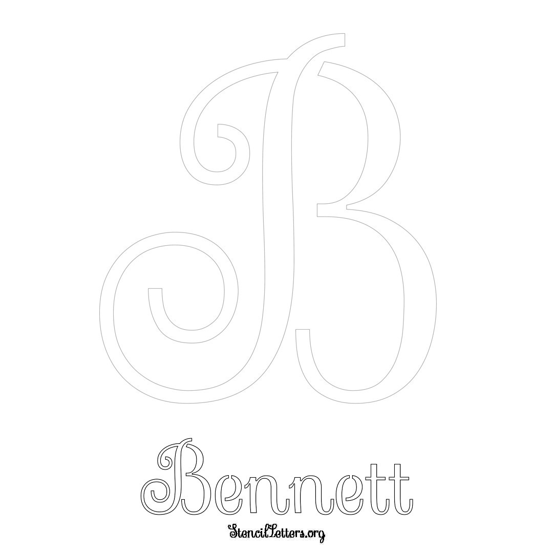 Bennett printable name initial stencil in Ornamental Cursive Lettering