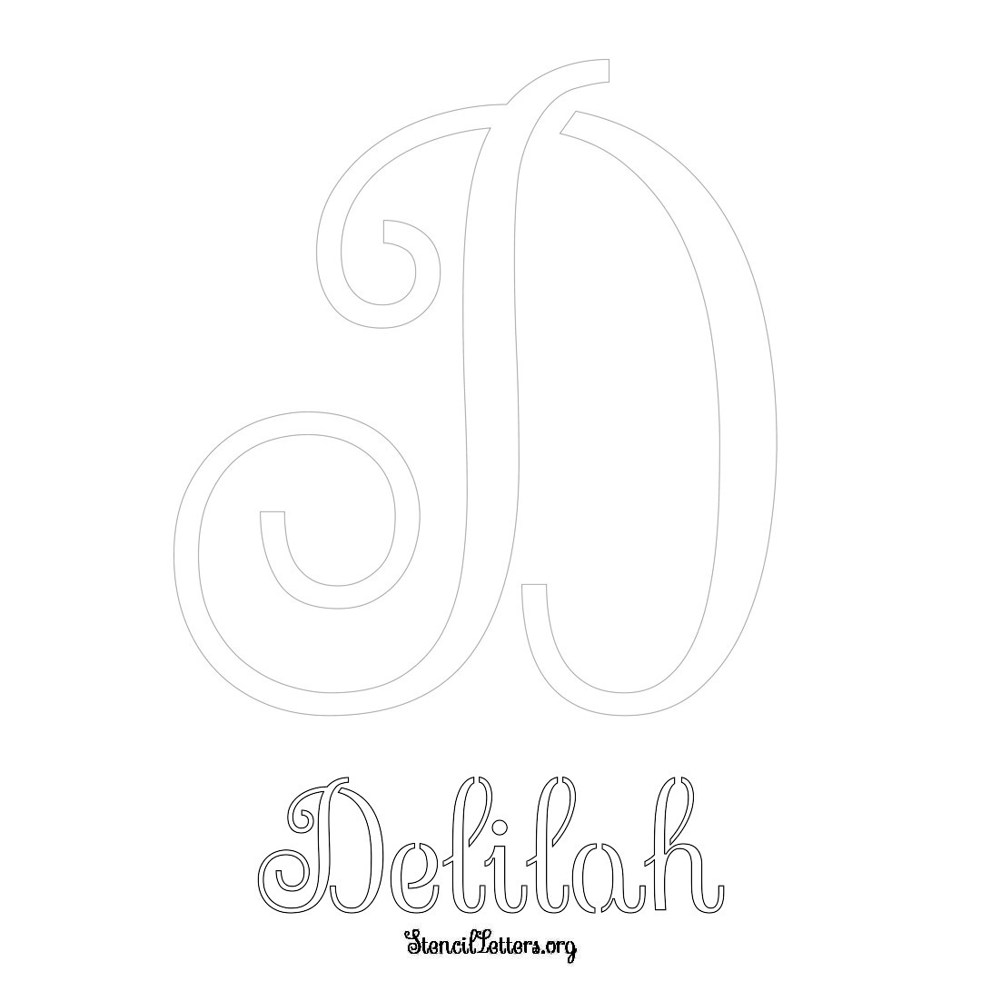 Delilah printable name initial stencil in Ornamental Cursive Lettering