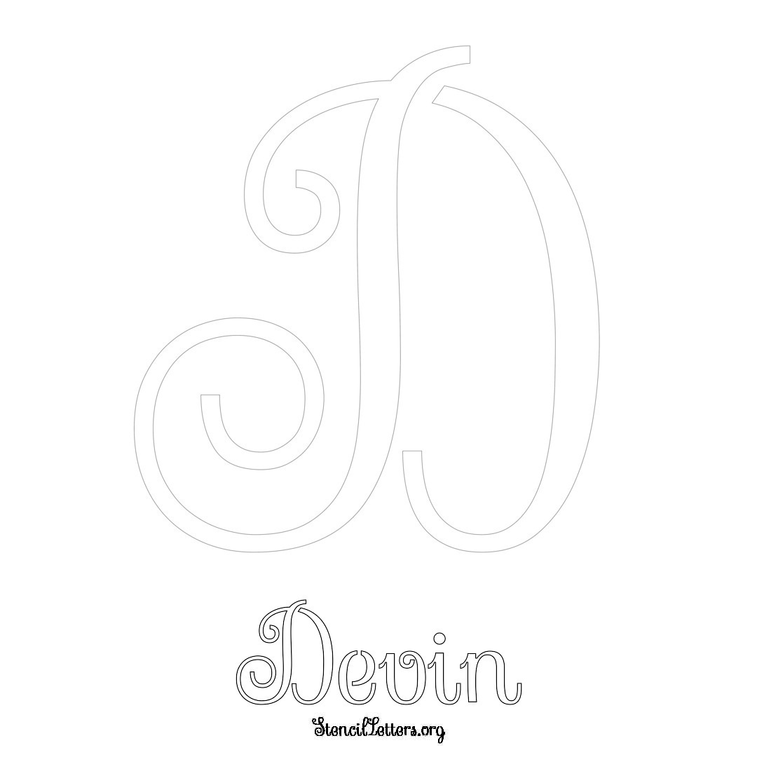 Devin printable name initial stencil in Ornamental Cursive Lettering