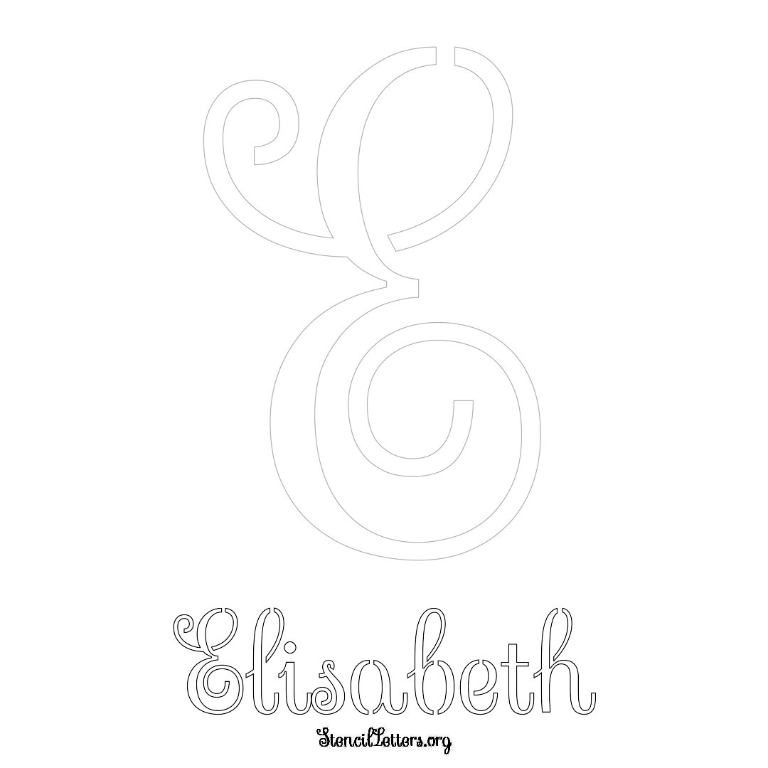 Elisabeth printable name initial stencil in Ornamental Cursive Lettering