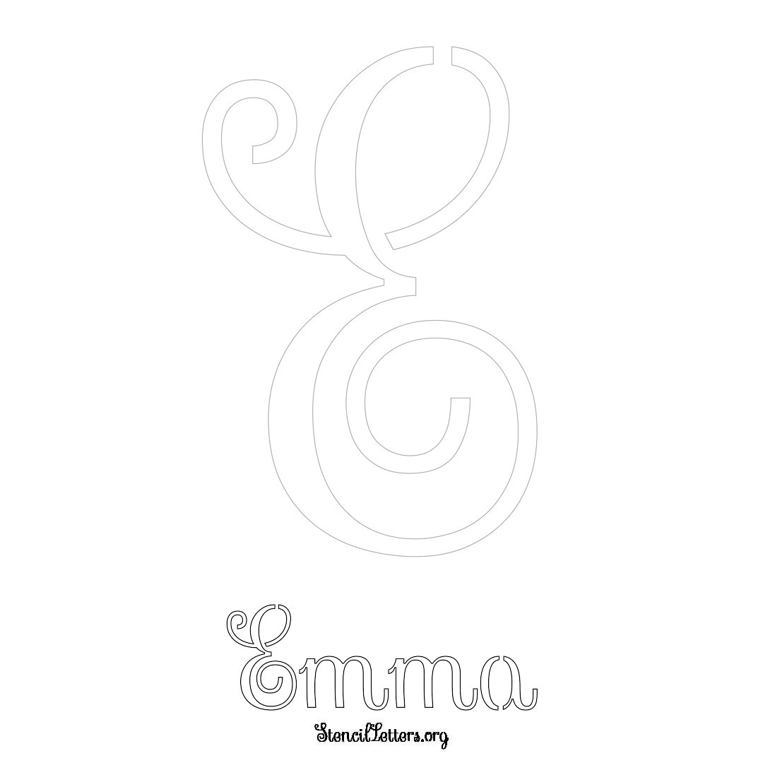 Emma printable name initial stencil in Ornamental Cursive Lettering
