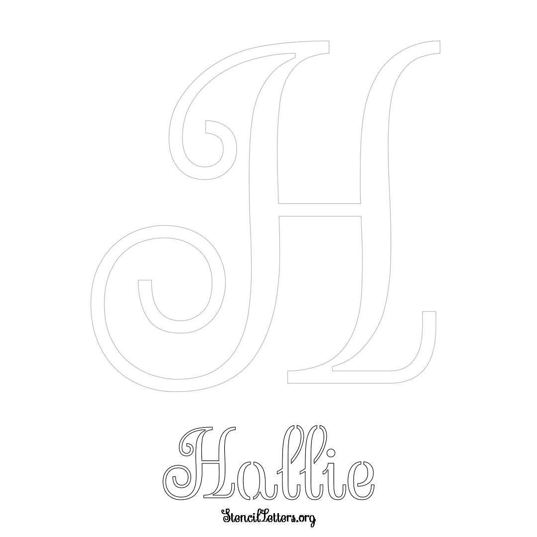 Hallie printable name initial stencil in Ornamental Cursive Lettering