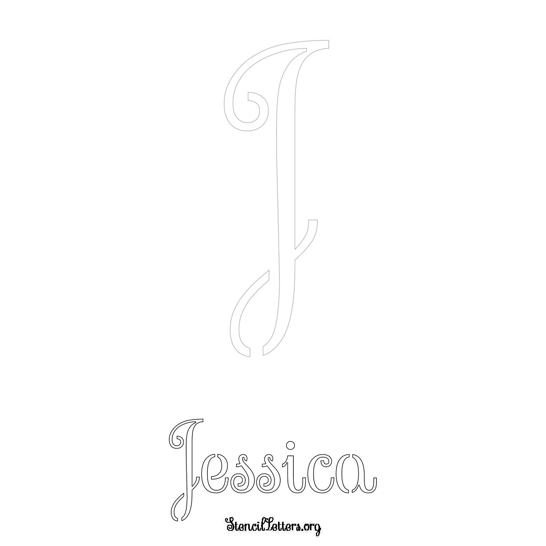 Jessica printable name initial stencil in Ornamental Cursive Lettering
