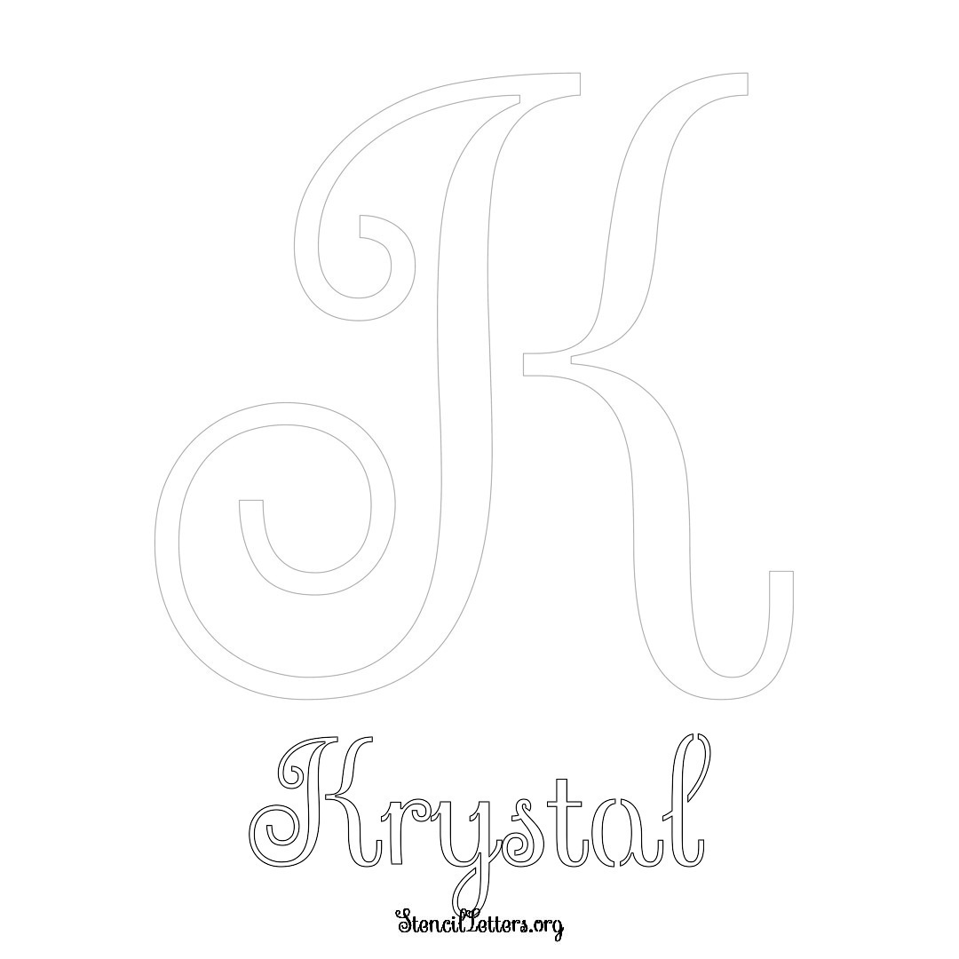 Krystal printable name initial stencil in Ornamental Cursive Lettering