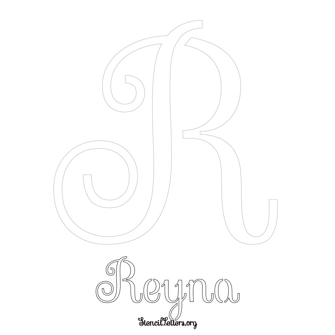 Reyna printable name initial stencil in Ornamental Cursive Lettering