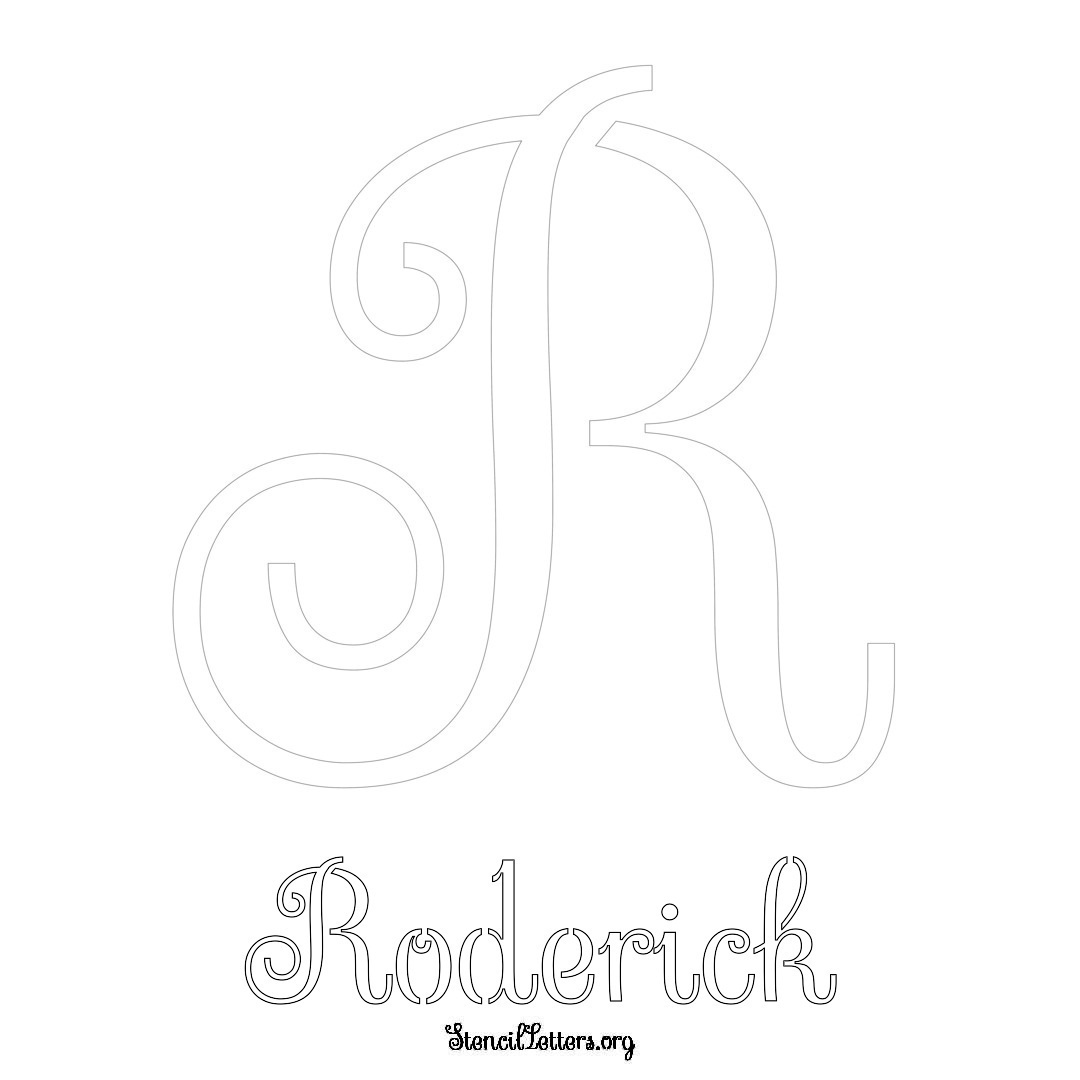 Roderick printable name initial stencil in Ornamental Cursive Lettering