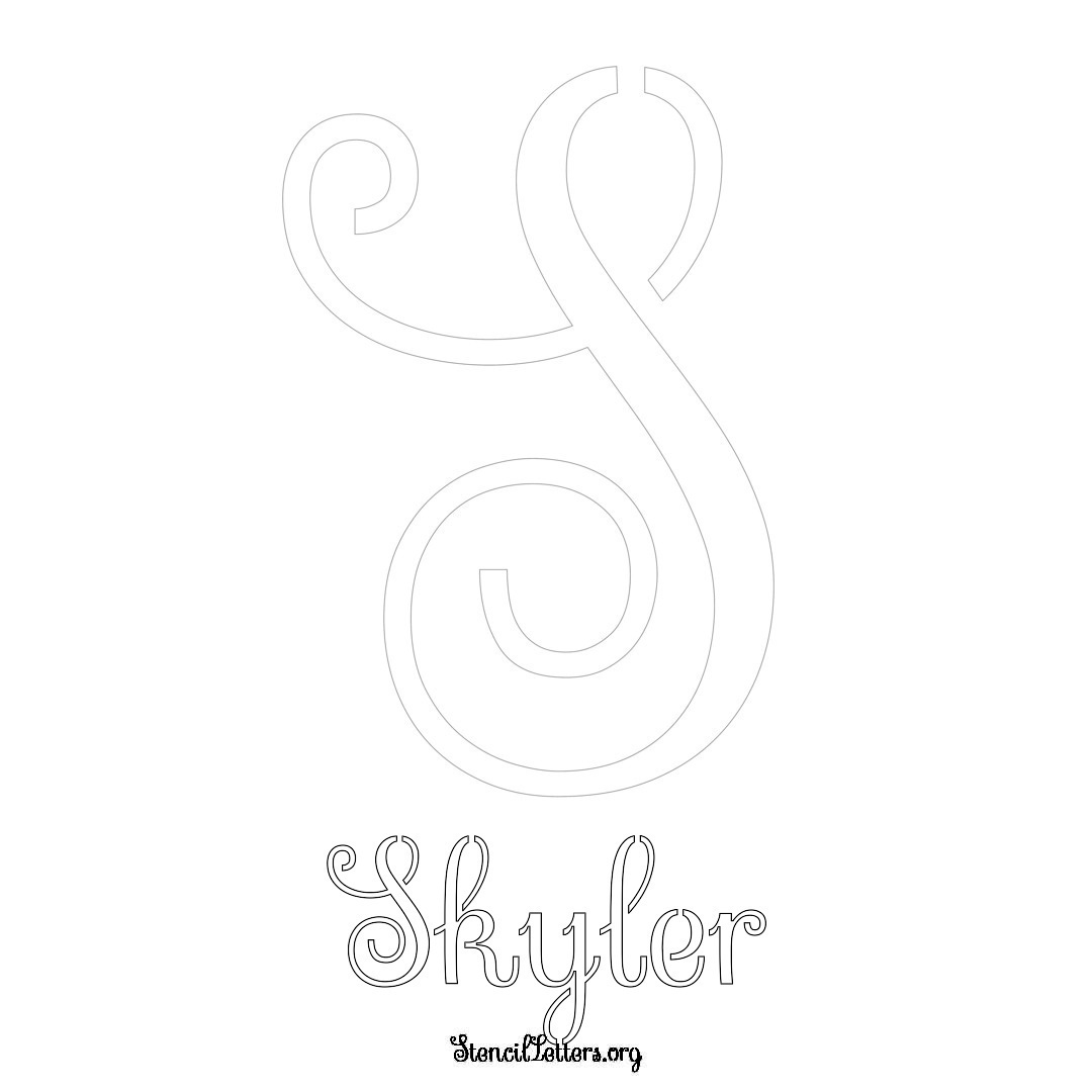 Skyler printable name initial stencil in Ornamental Cursive Lettering