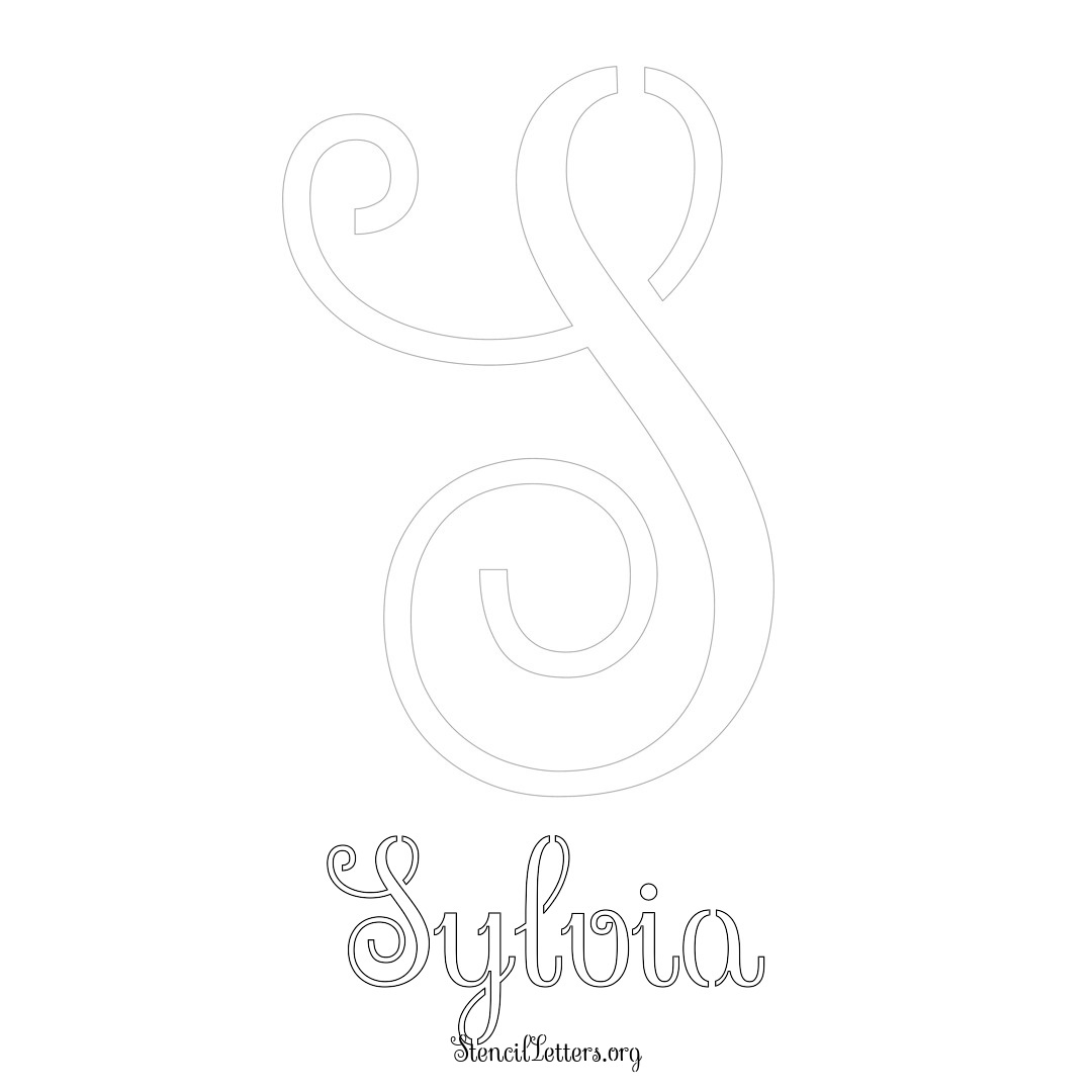 Sylvia printable name initial stencil in Ornamental Cursive Lettering