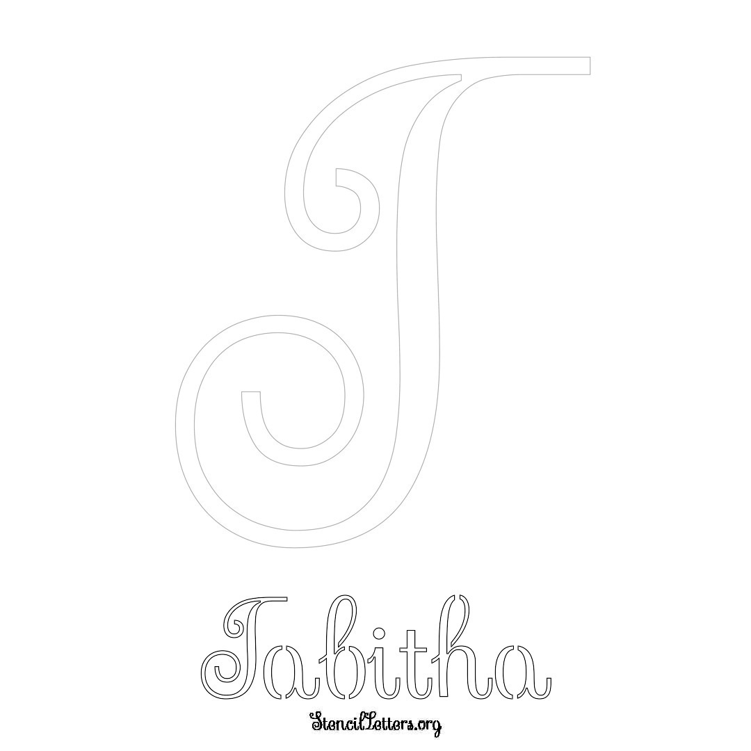 Tabitha printable name initial stencil in Ornamental Cursive Lettering