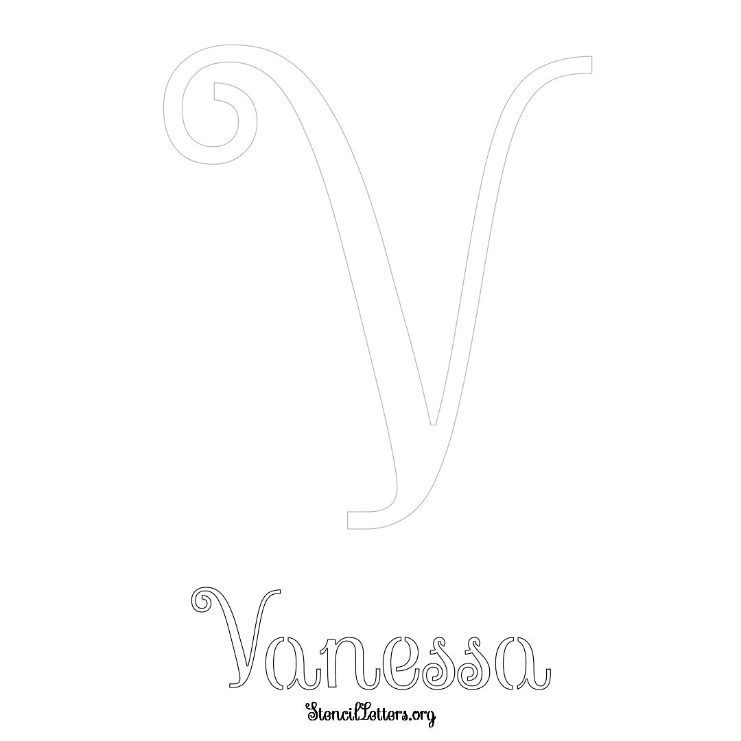 Vanessa printable name initial stencil in Ornamental Cursive Lettering