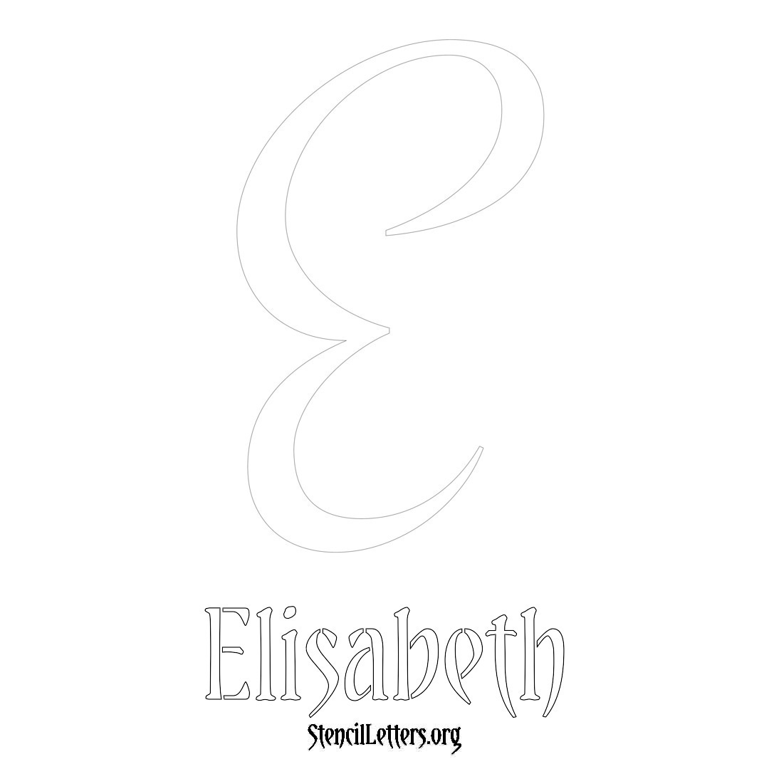 Elisabeth printable name initial stencil in Vintage Brush Lettering