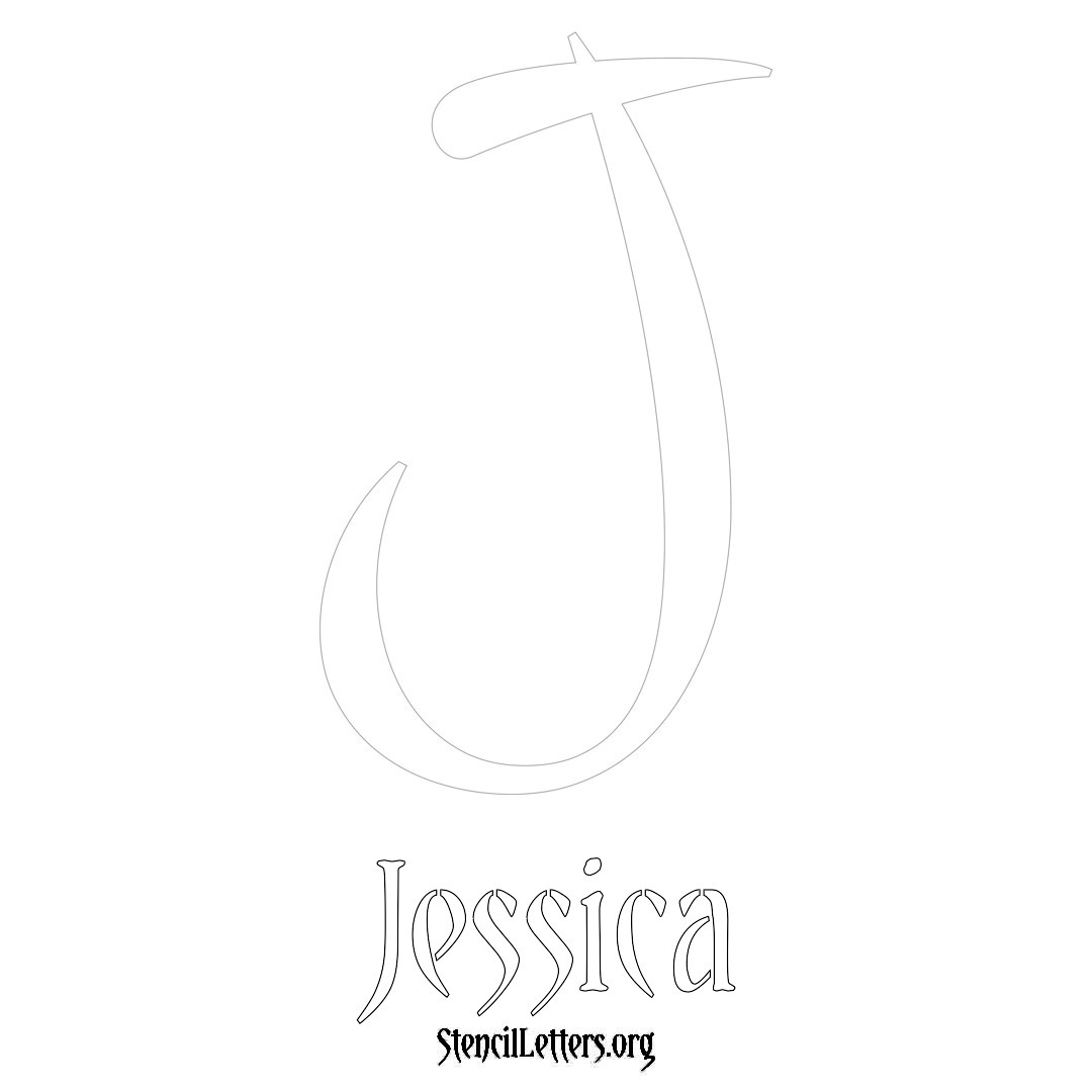 Jessica printable name initial stencil in Vintage Brush Lettering