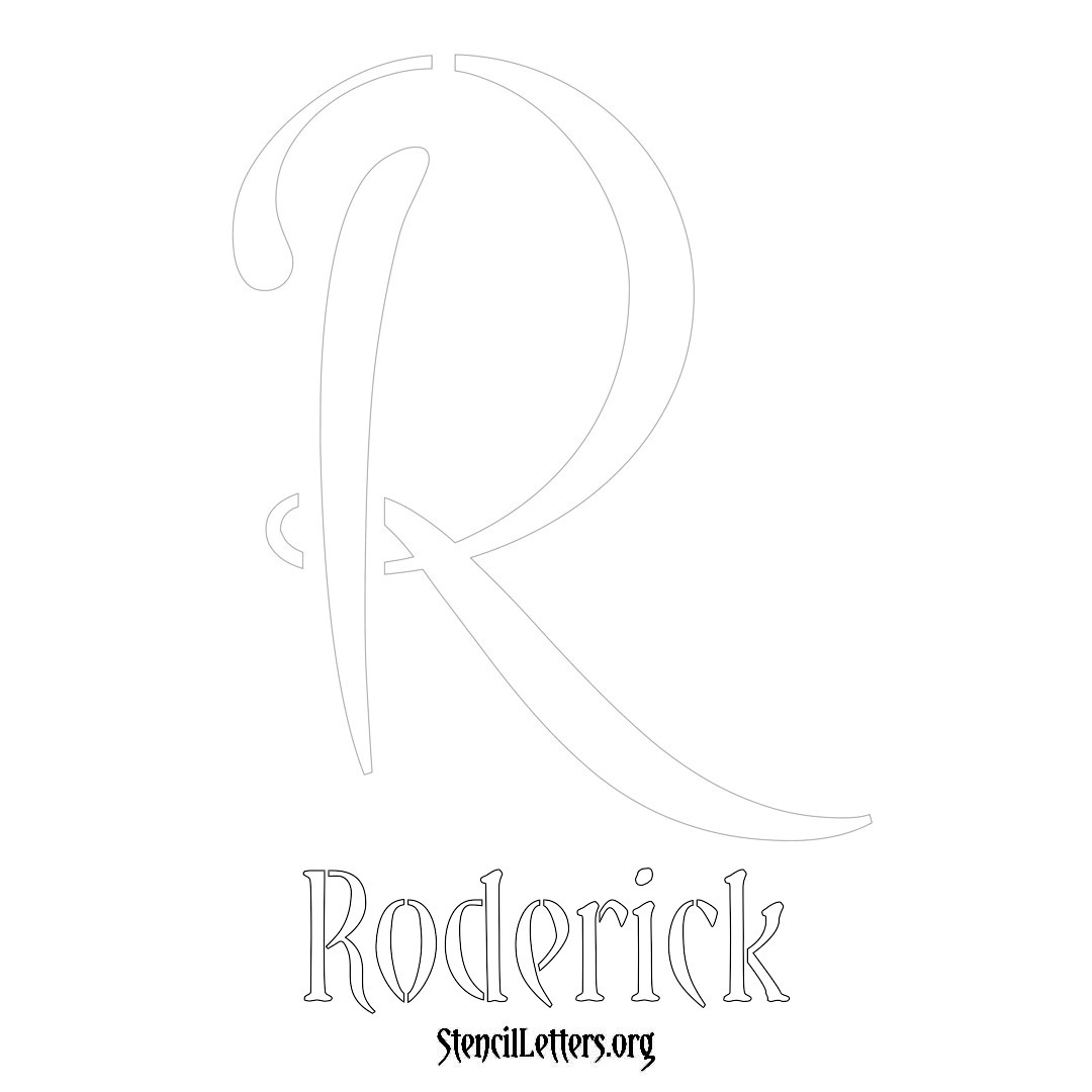 Roderick printable name initial stencil in Vintage Brush Lettering