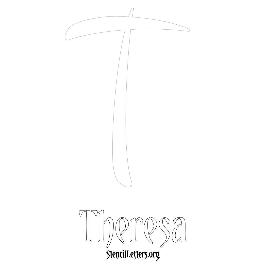 Theresa printable name initial stencil in Vintage Brush Lettering