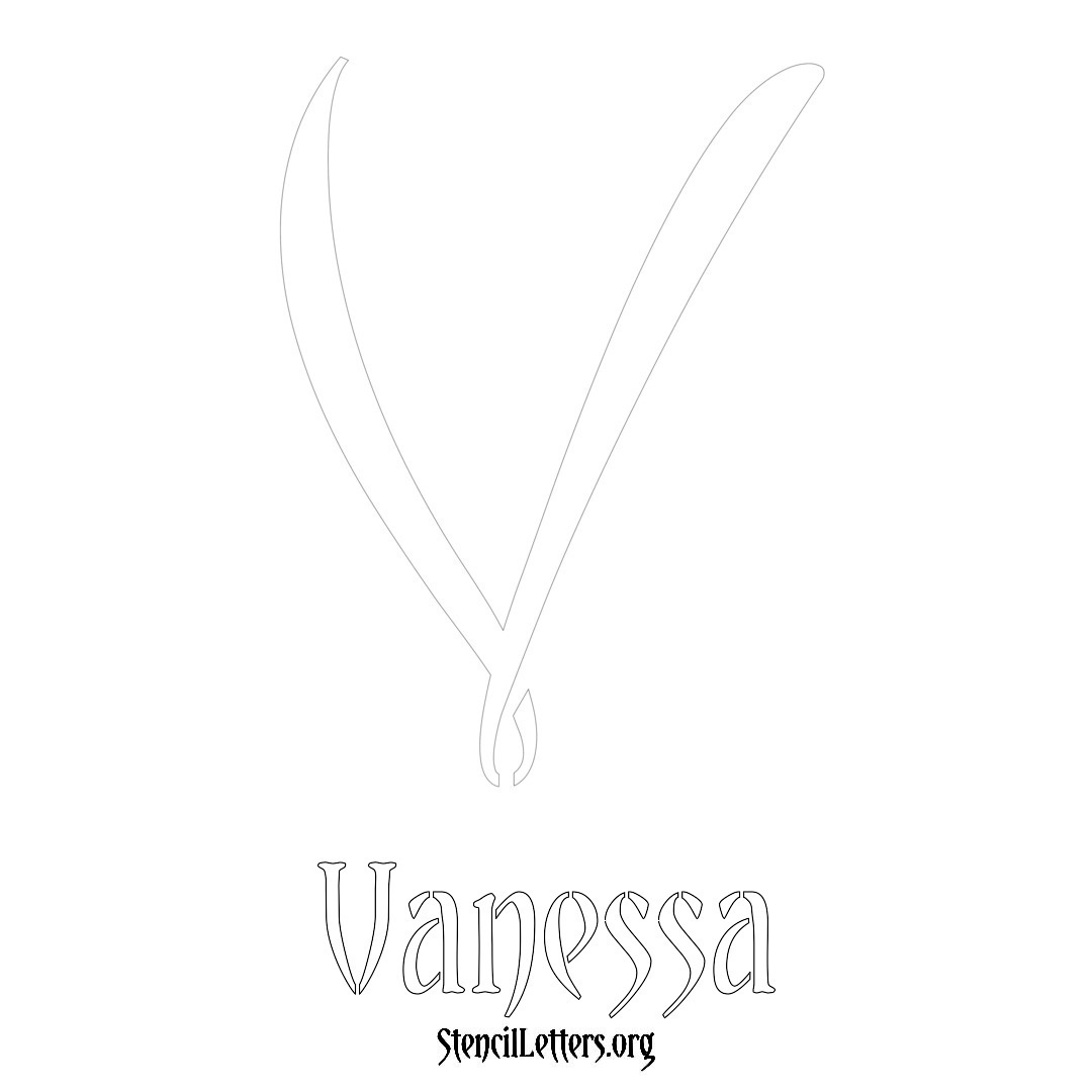 Vanessa printable name initial stencil in Vintage Brush Lettering