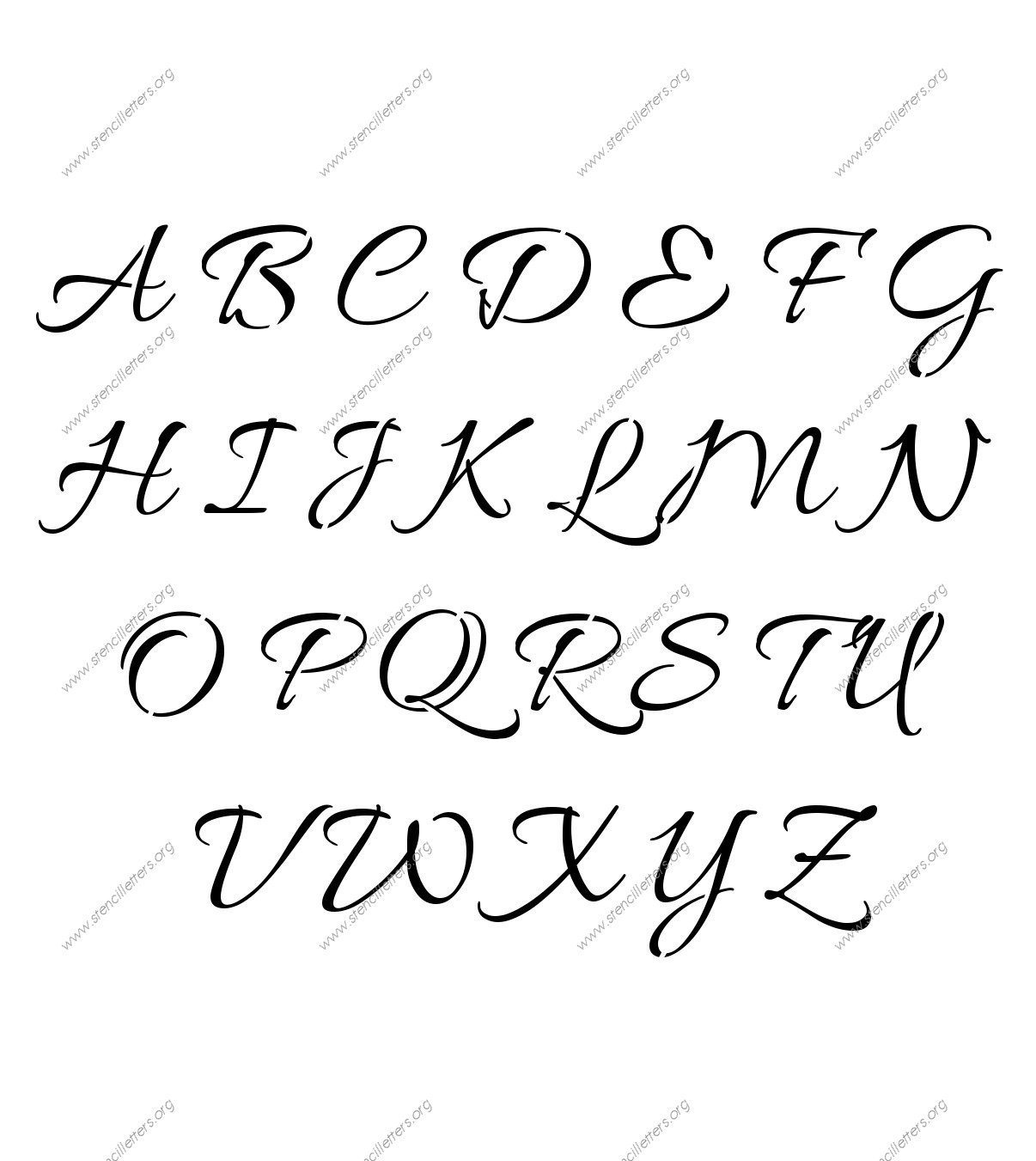 Connected Cursive A to Z uppercase letter stencils