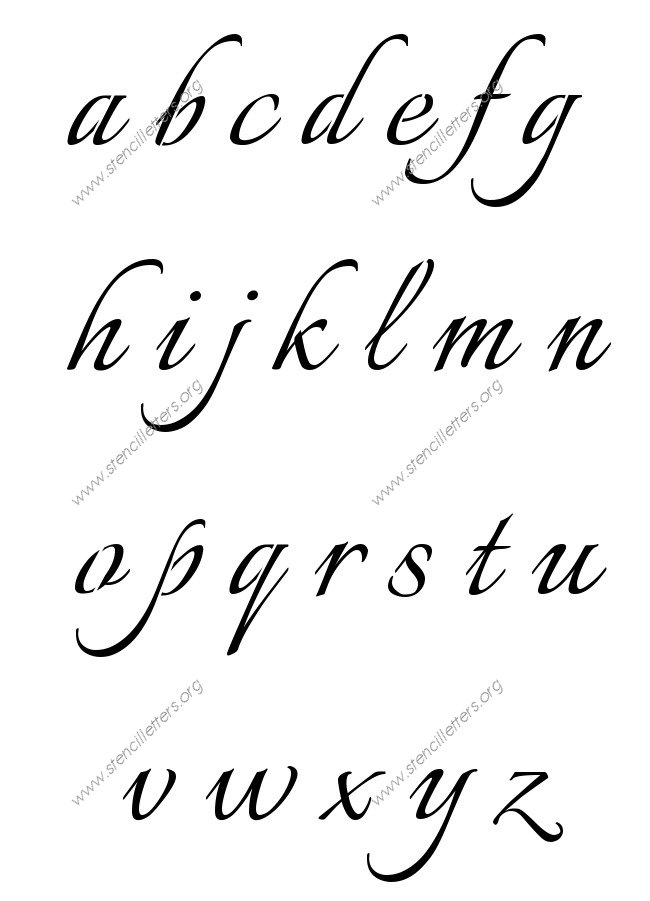 Connected Calligraphy A to Z lowercase letter stencils
