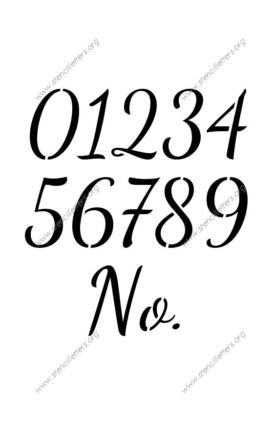 1950s Cursive Script 0 to 9 number stencils
