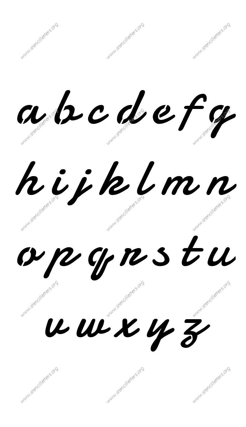 Display Script Cursive A to Z lowercase letter stencils