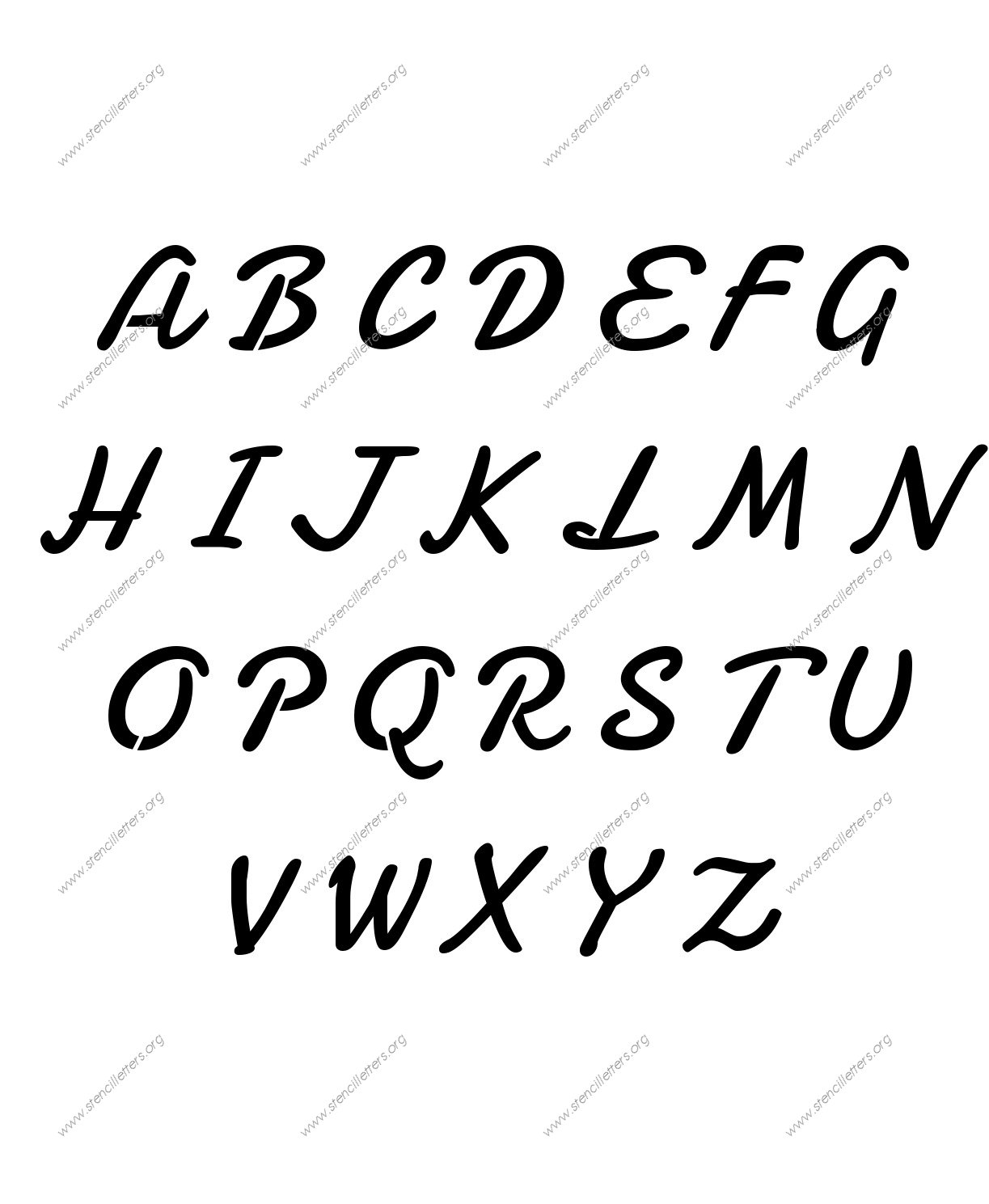 Display Script Cursive A to Z alphabet stencils