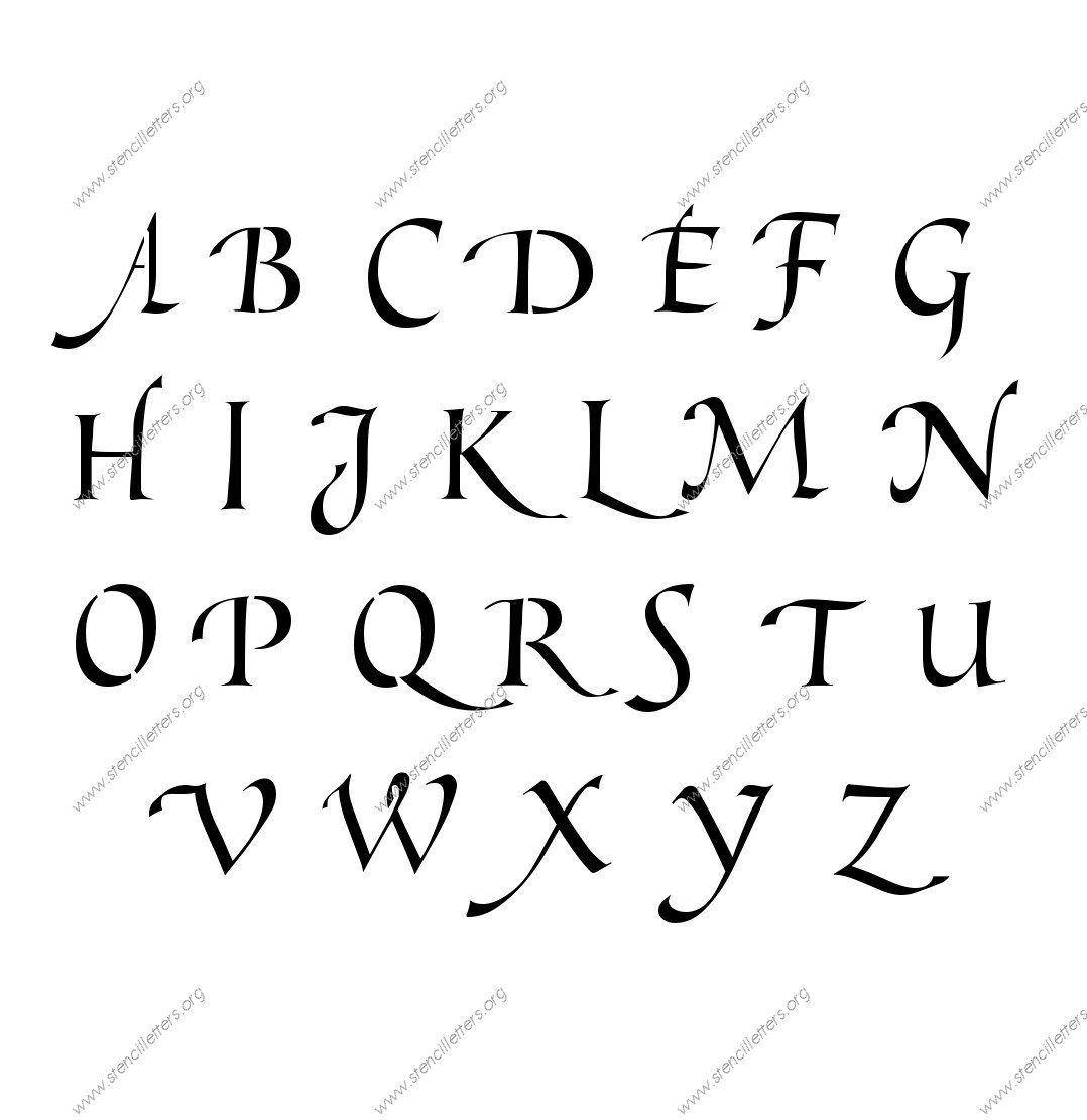 Graceful Cursive Uppercase & Lowercase Letter Stencils A-Z 1/4 inch up to  36 inch Printable File Size - Stencil Letters Org