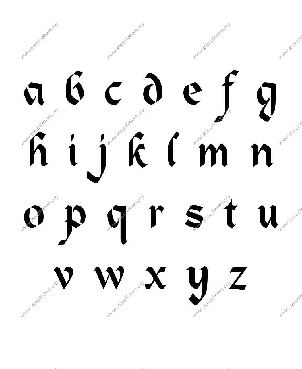Gothic Calligraphy A to Z lowercase letter stencils