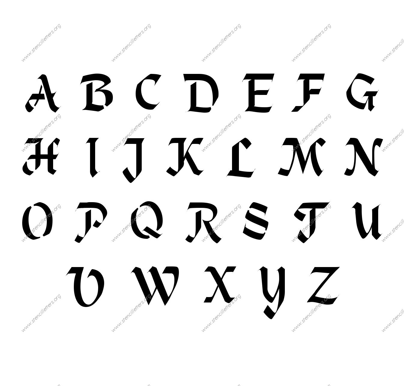 Gothic Calligraphy A to Z alphabet stencils