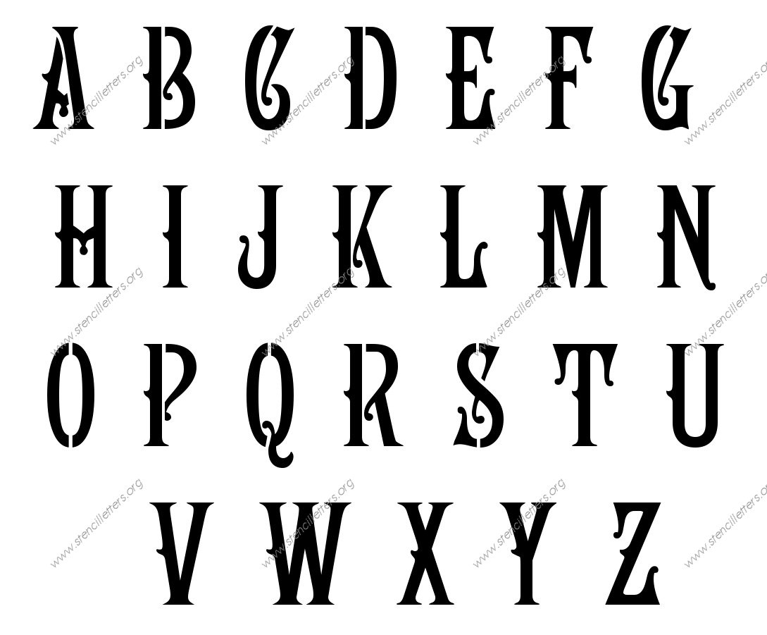 1800s Art Nouveau A to Z uppercase lowercase letter stencil set