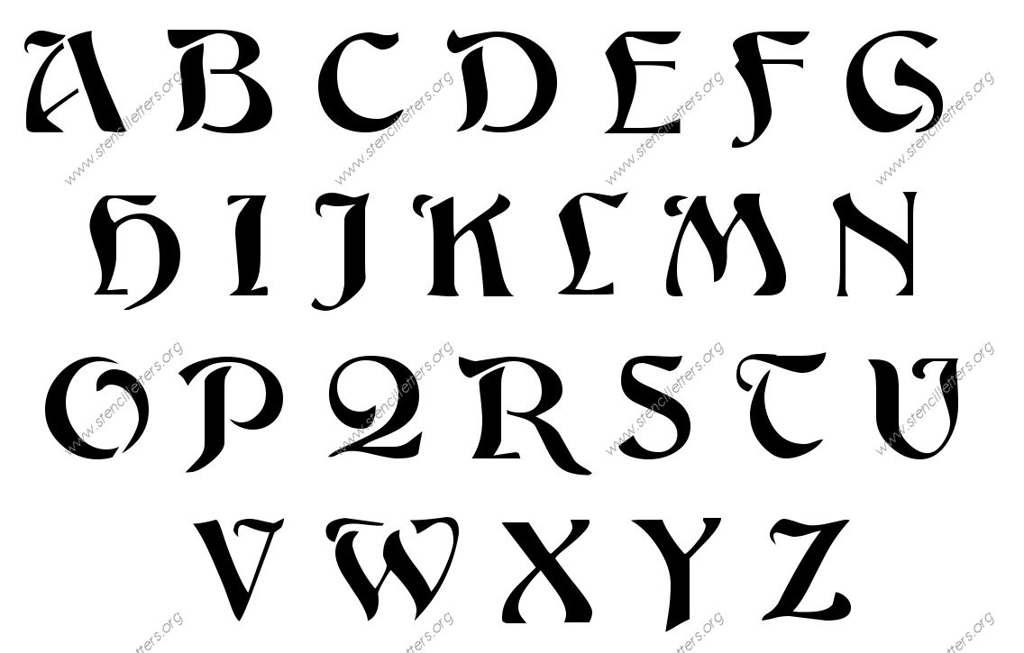 Flowing Art Nouveau A to Z uppercase letter stencils
