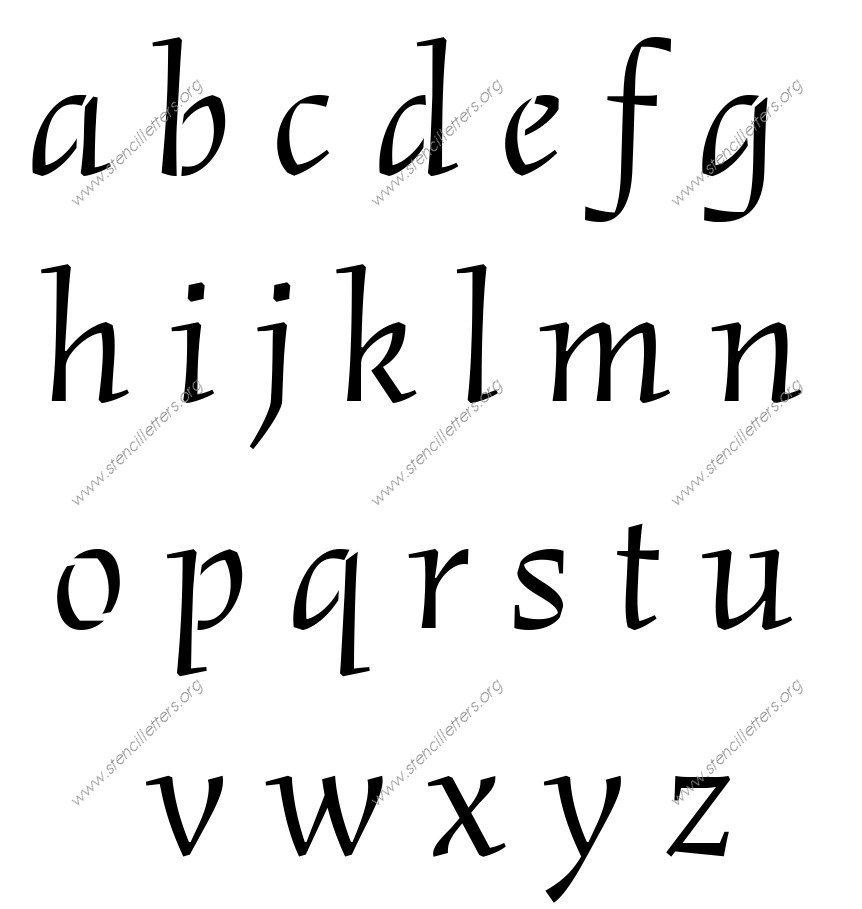 Humanist Italic A to Z lowercase letter stencils
