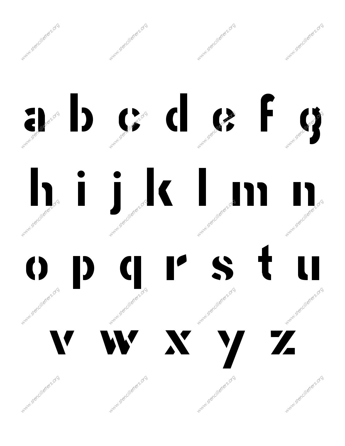 Gothic Bold Army A to Z lowercase letter stencils