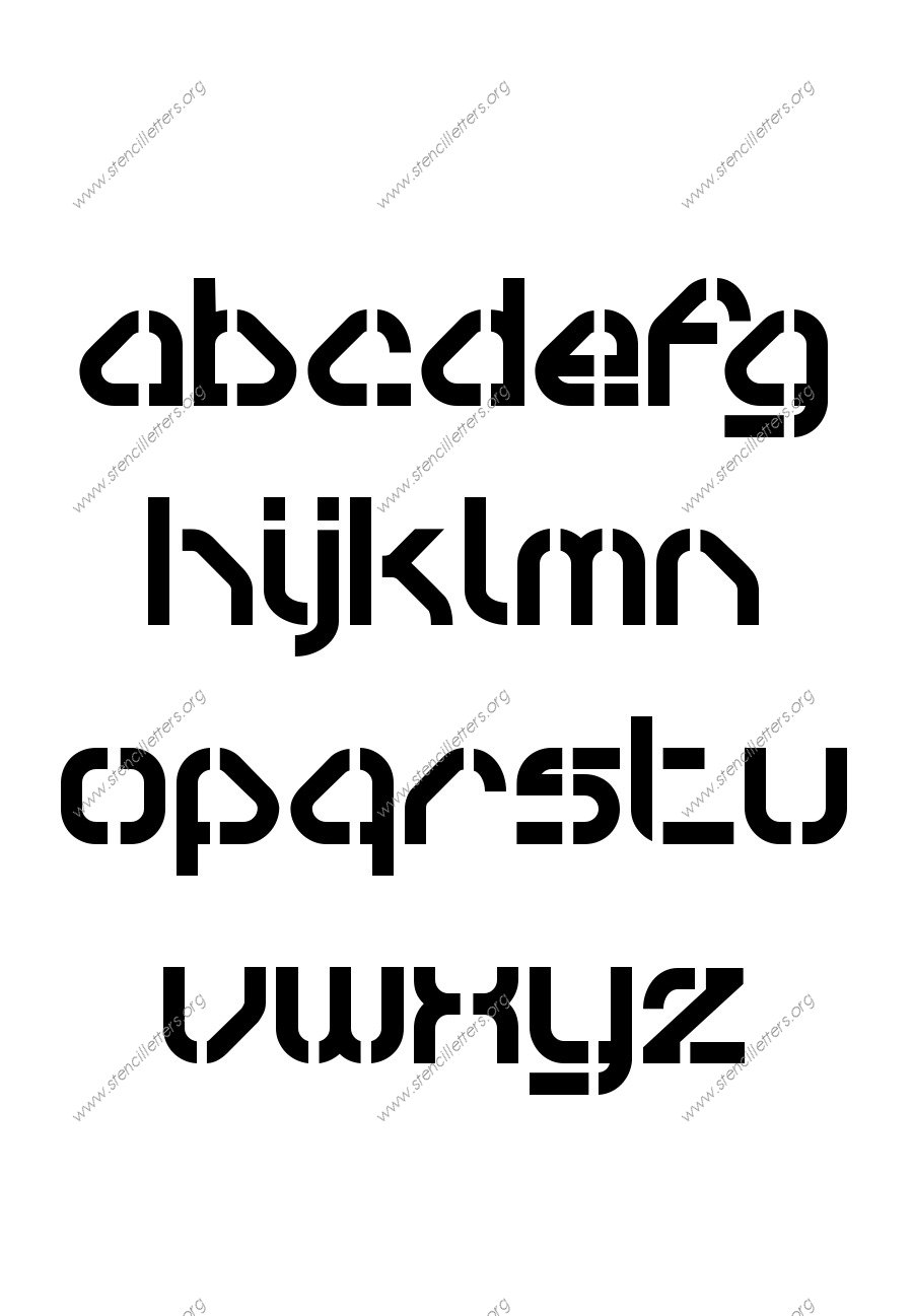 Square Futuristic A to Z lowercase letter stencils