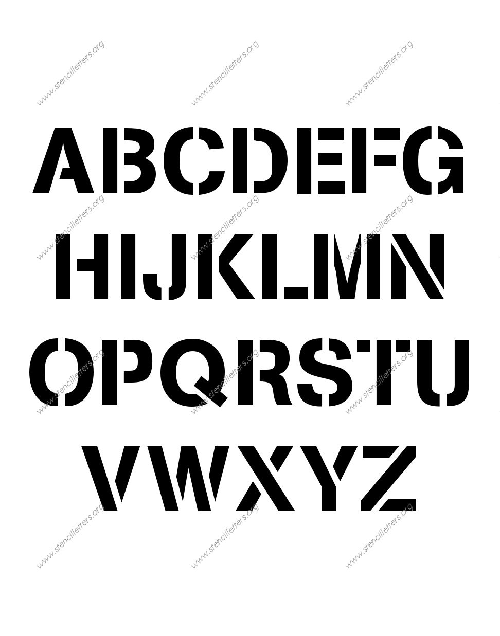 Army Modern Uppercase & Lowercase Letter Stencils A-Z 1/4 inch up to 36 inch Printable File Size - Stencil Letters Org
