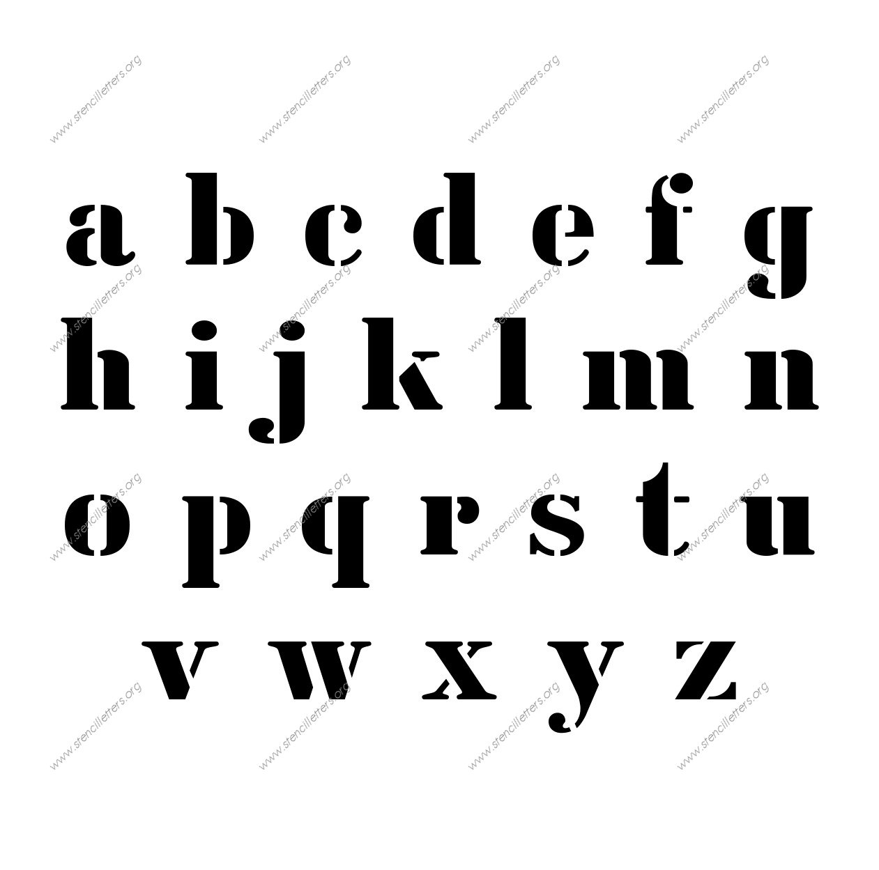 Decorative Army A to Z lowercase letter stencils