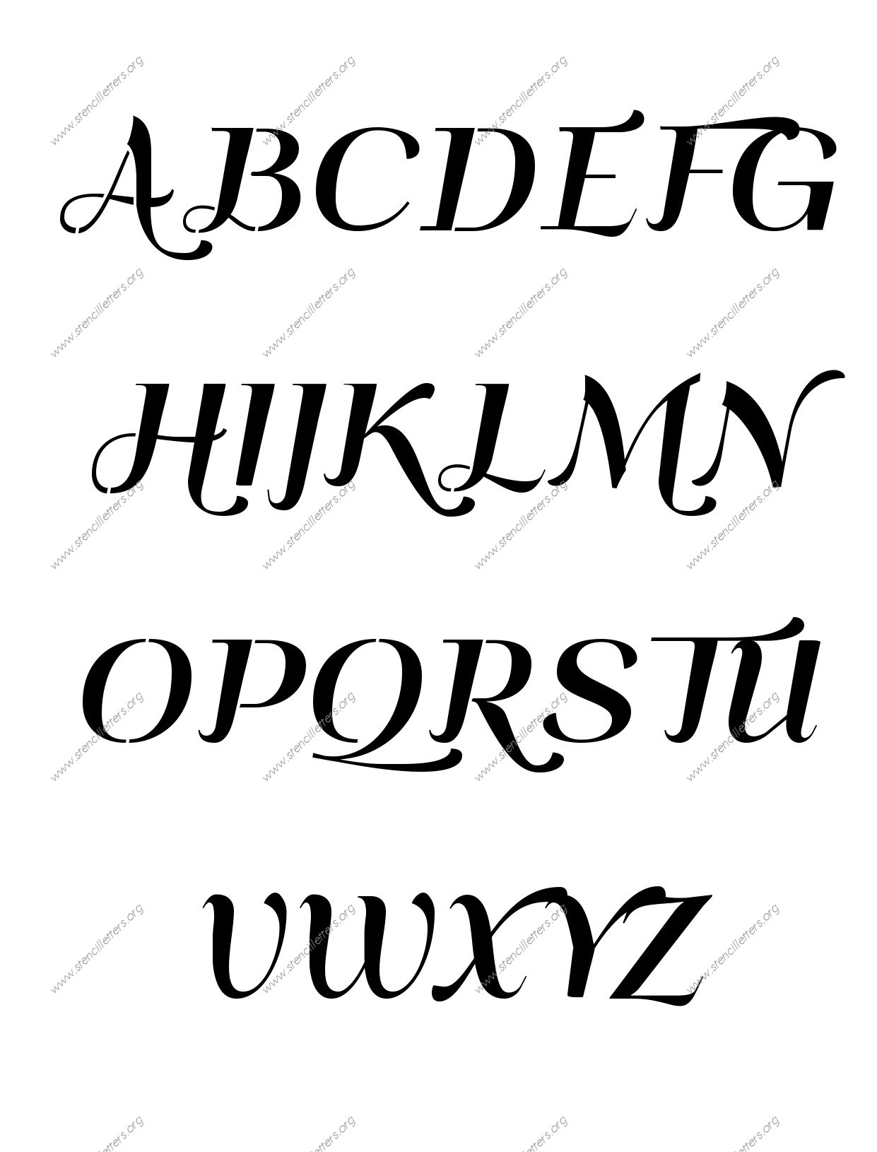 Art Deco Italic Uppercase & Lowercase Letter Stencils A-Z 1/4 inch up ...