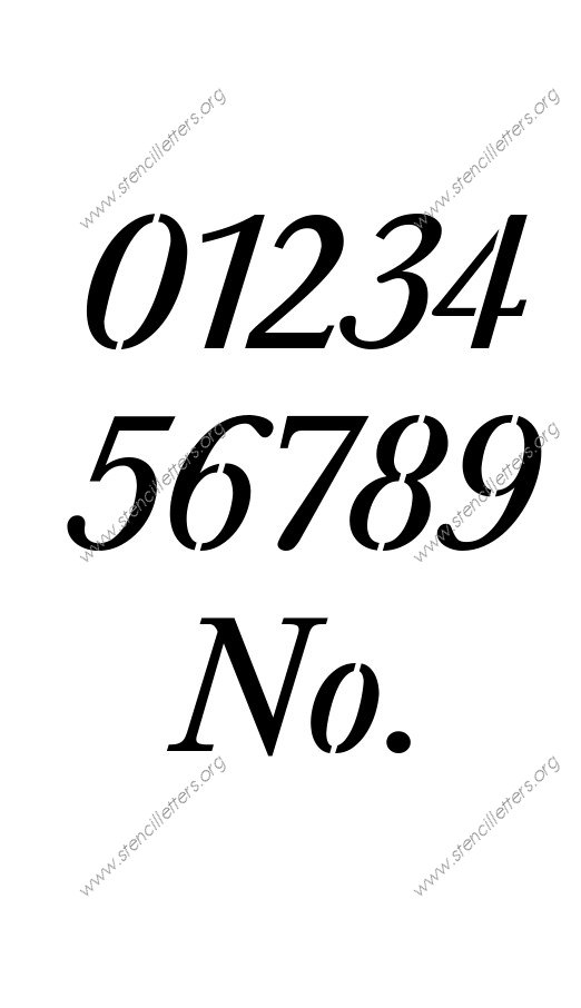 Elegant Italic 0 to 9 number stencils