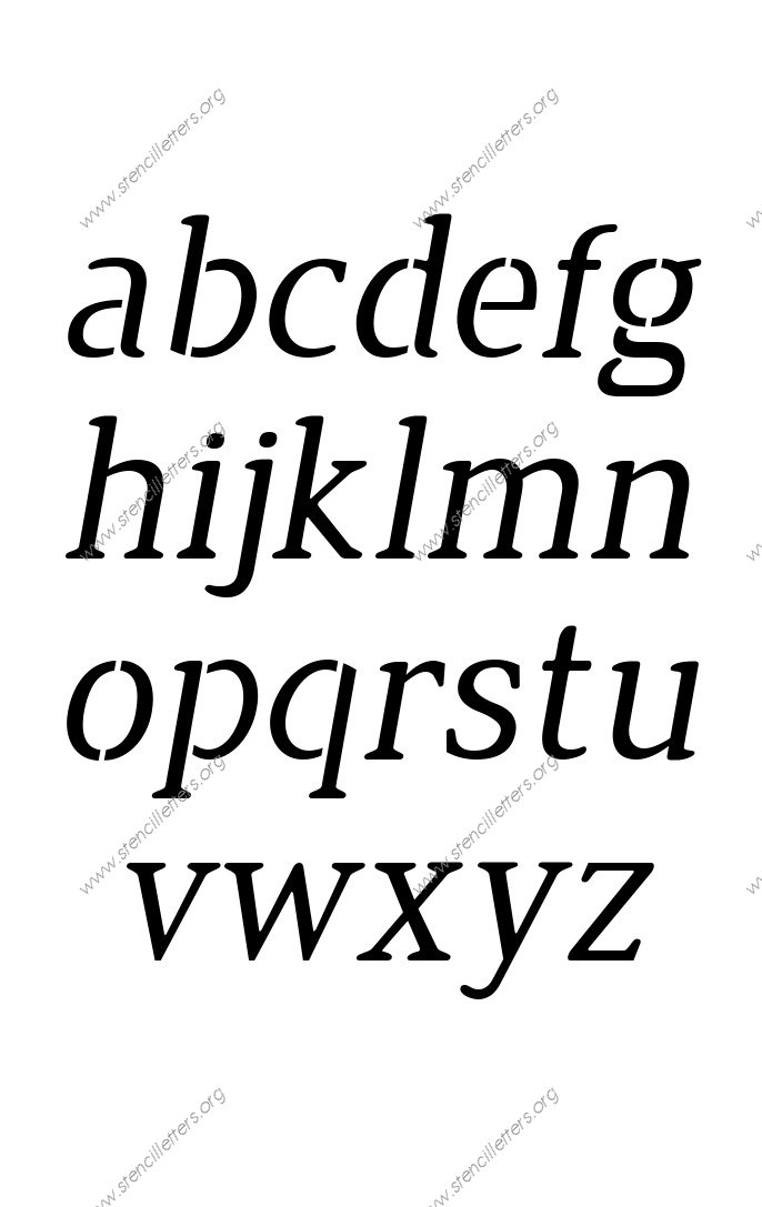 Narrow Rounded Serif Italic A to Z lowercase letter stencils