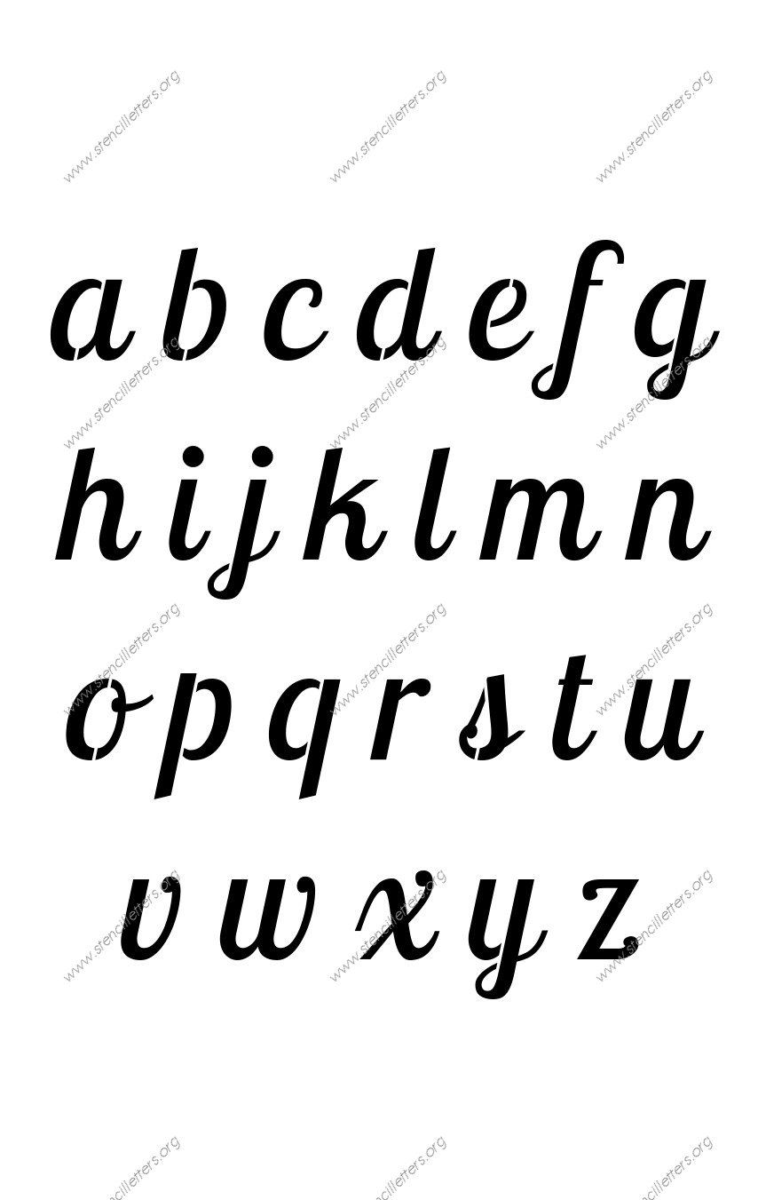Connected Italic A to Z lowercase letter stencils