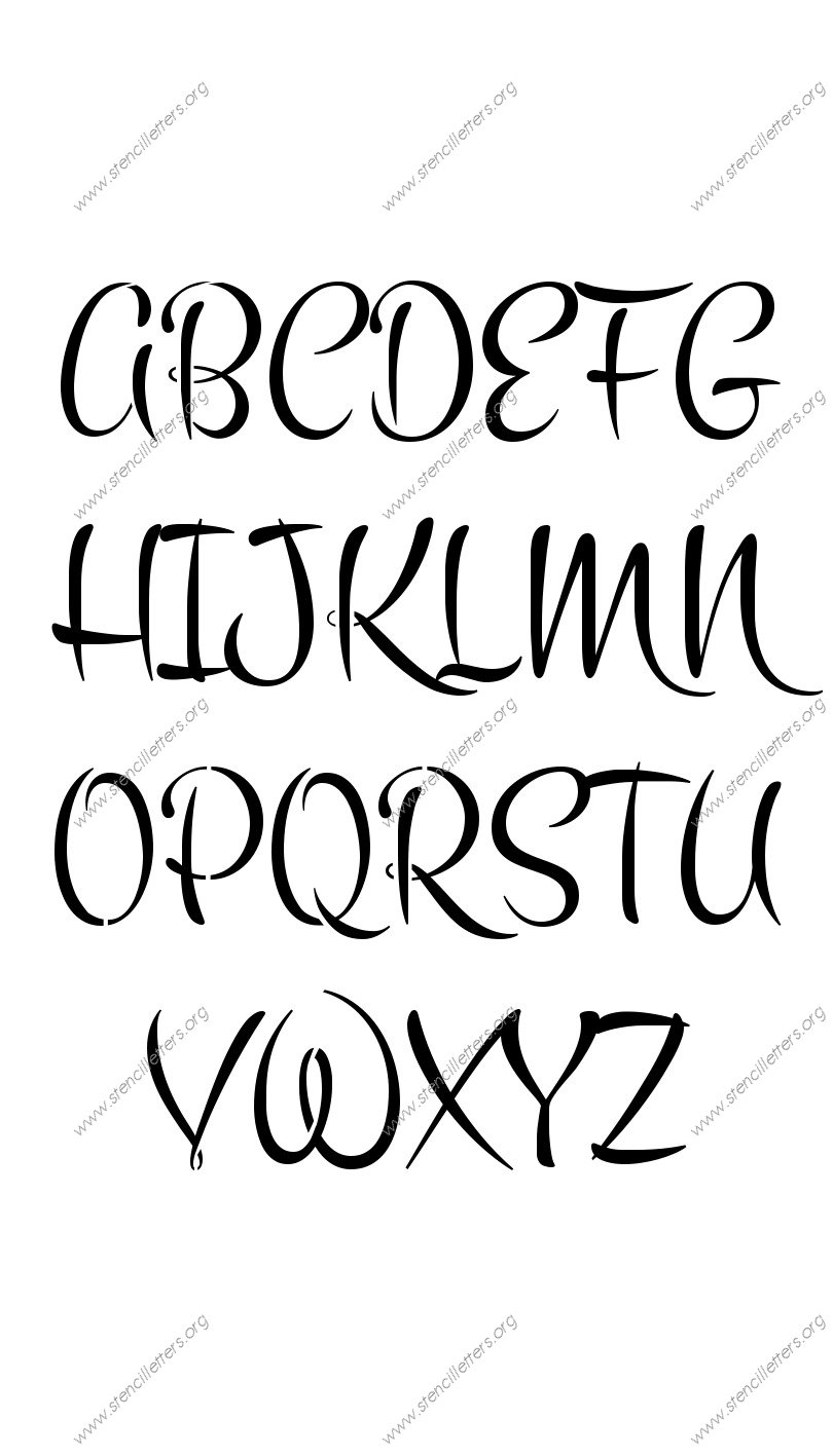 1960s Brush Uppercase & Lowercase Letter Stencils A-Z 1/4 inch up to 36 inch Printable File Size - Stencil Letters Org