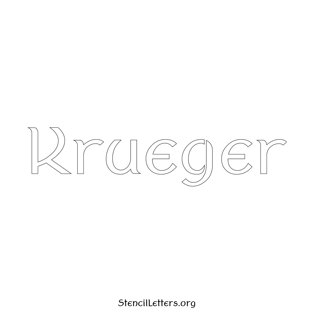 Krueger name stencil in Ancient Lettering