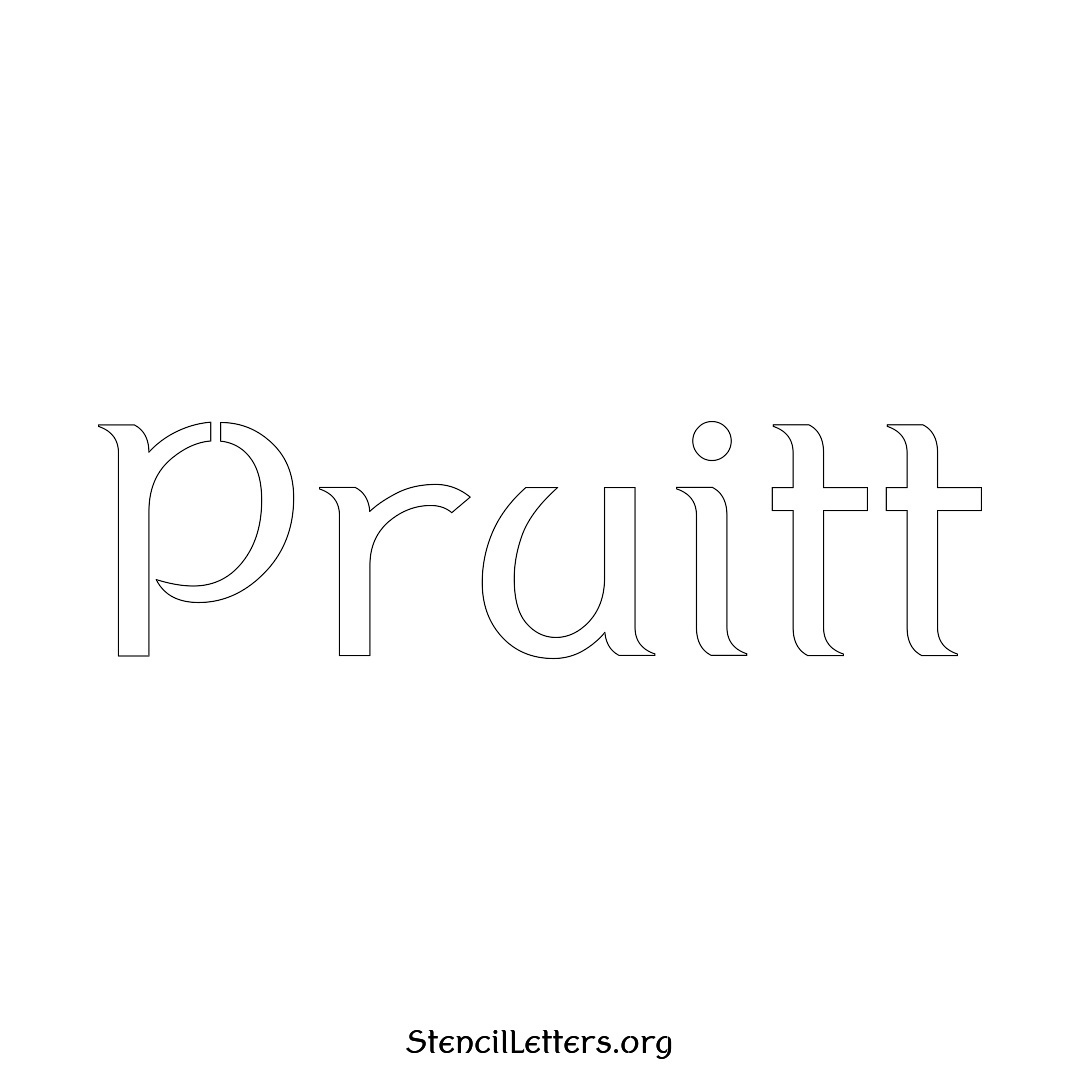 Pruitt name stencil in Ancient Lettering