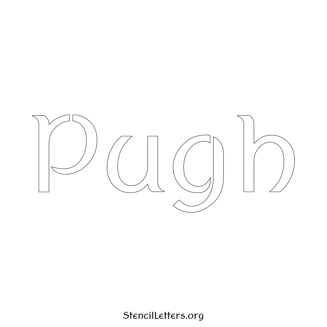 Pugh name stencil in Ancient Lettering