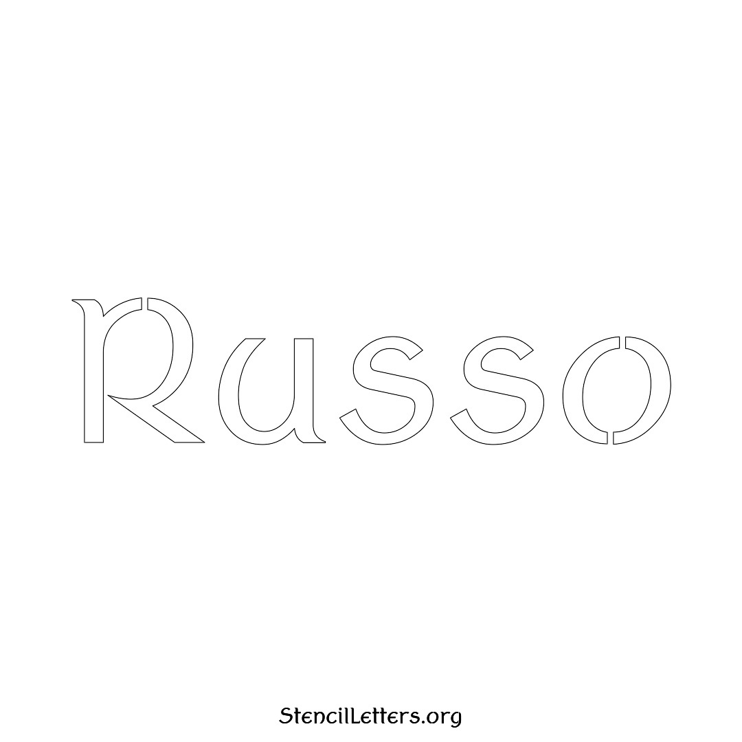 Russo name stencil in Ancient Lettering