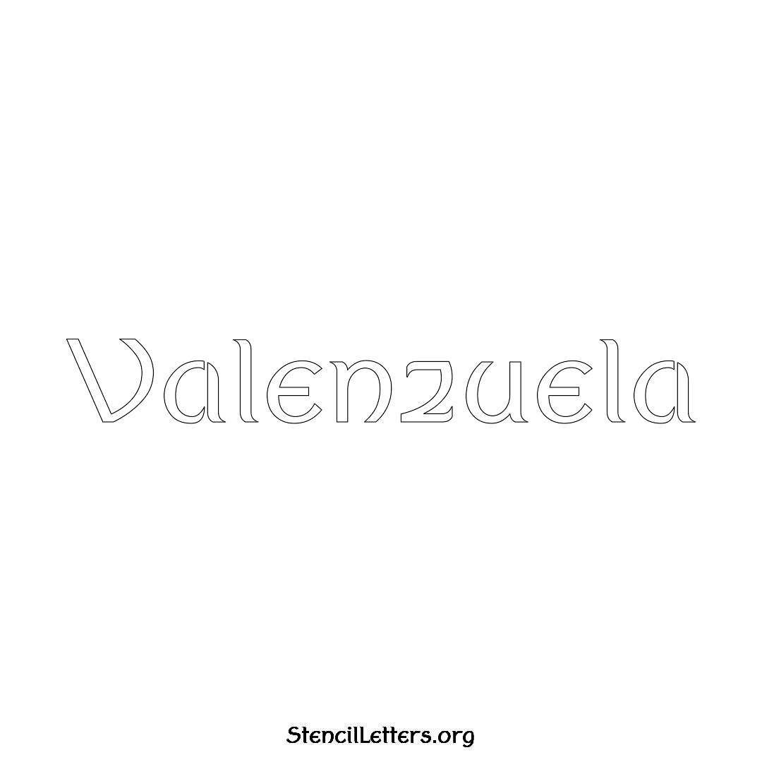 Valenzuela name stencil in Ancient Lettering