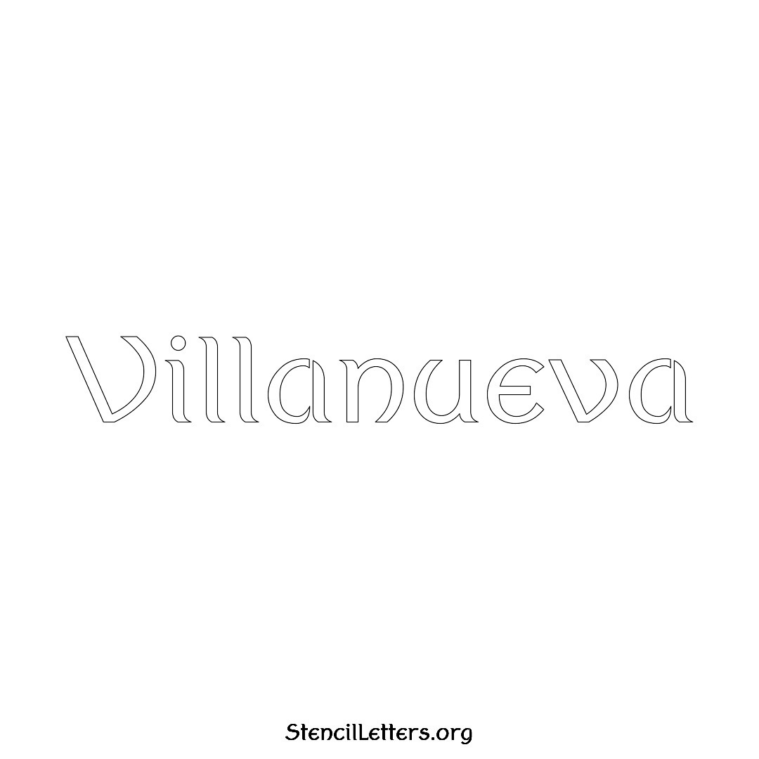 Villanueva name stencil in Ancient Lettering