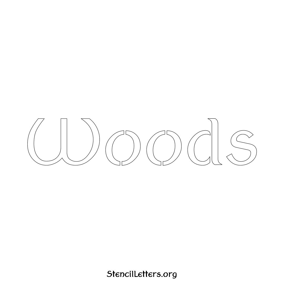 Woods name stencil in Ancient Lettering