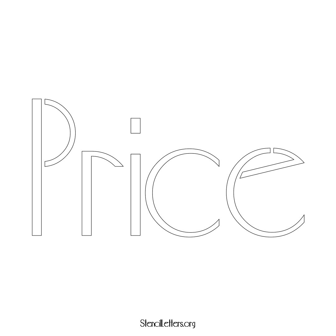 Price name stencil in Art Deco Lettering