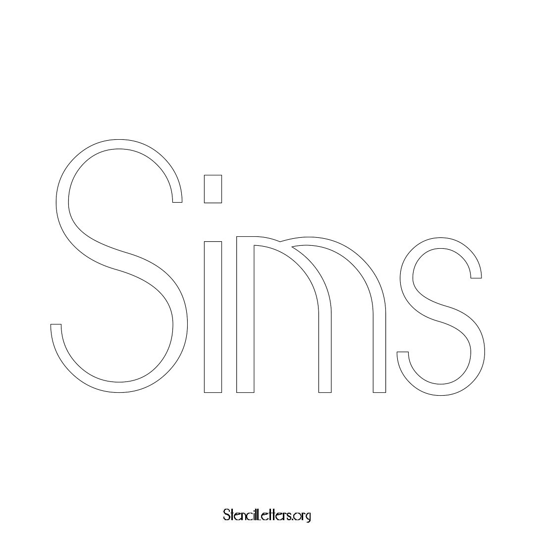 Sims name stencil in Art Deco Lettering