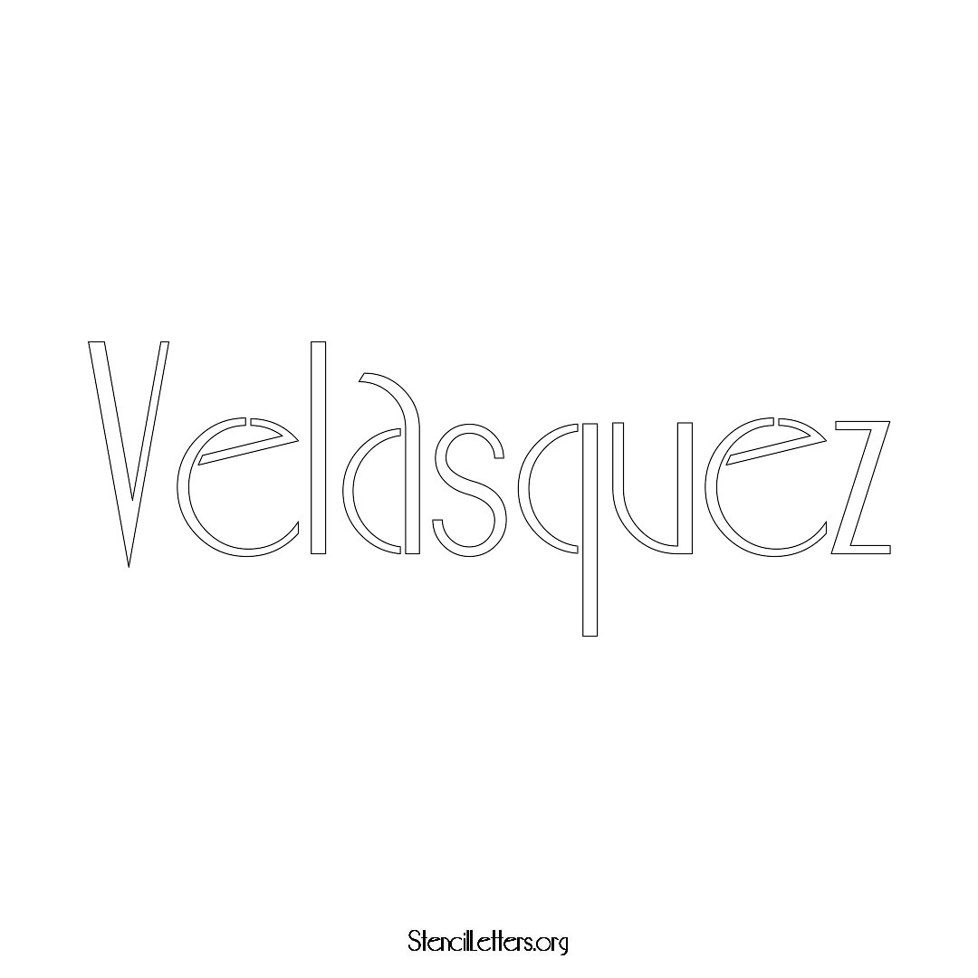 Velasquez name stencil in Art Deco Lettering