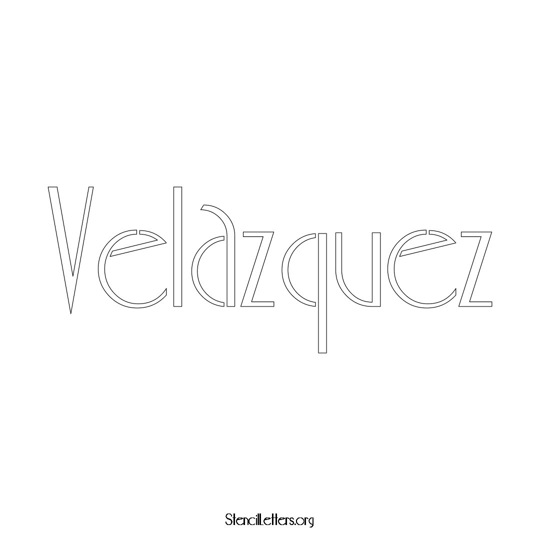 Velazquez name stencil in Art Deco Lettering